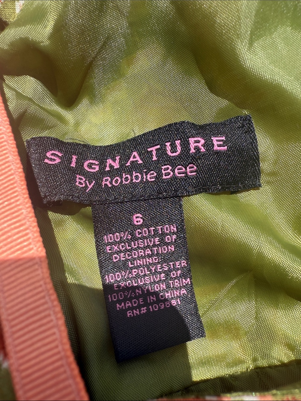 Signature by Robbie Bee cotton Coral, Olive and Pink Geometric Midi Dress - Picture 5 of 5